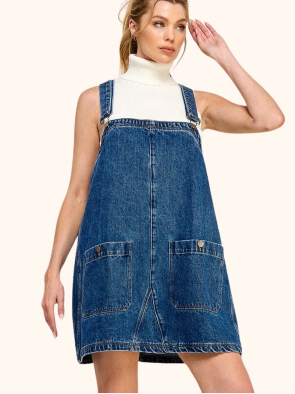 Miss Love Overall Smocked Mini Dress Jean denim pockets